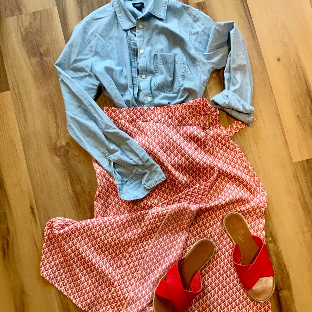 Red and white geo printed skirt H&M
